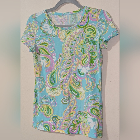 Lilly Pulitzer Tops - Lilly Pulitzer Blue and Green Paisley Short Sleeve Top